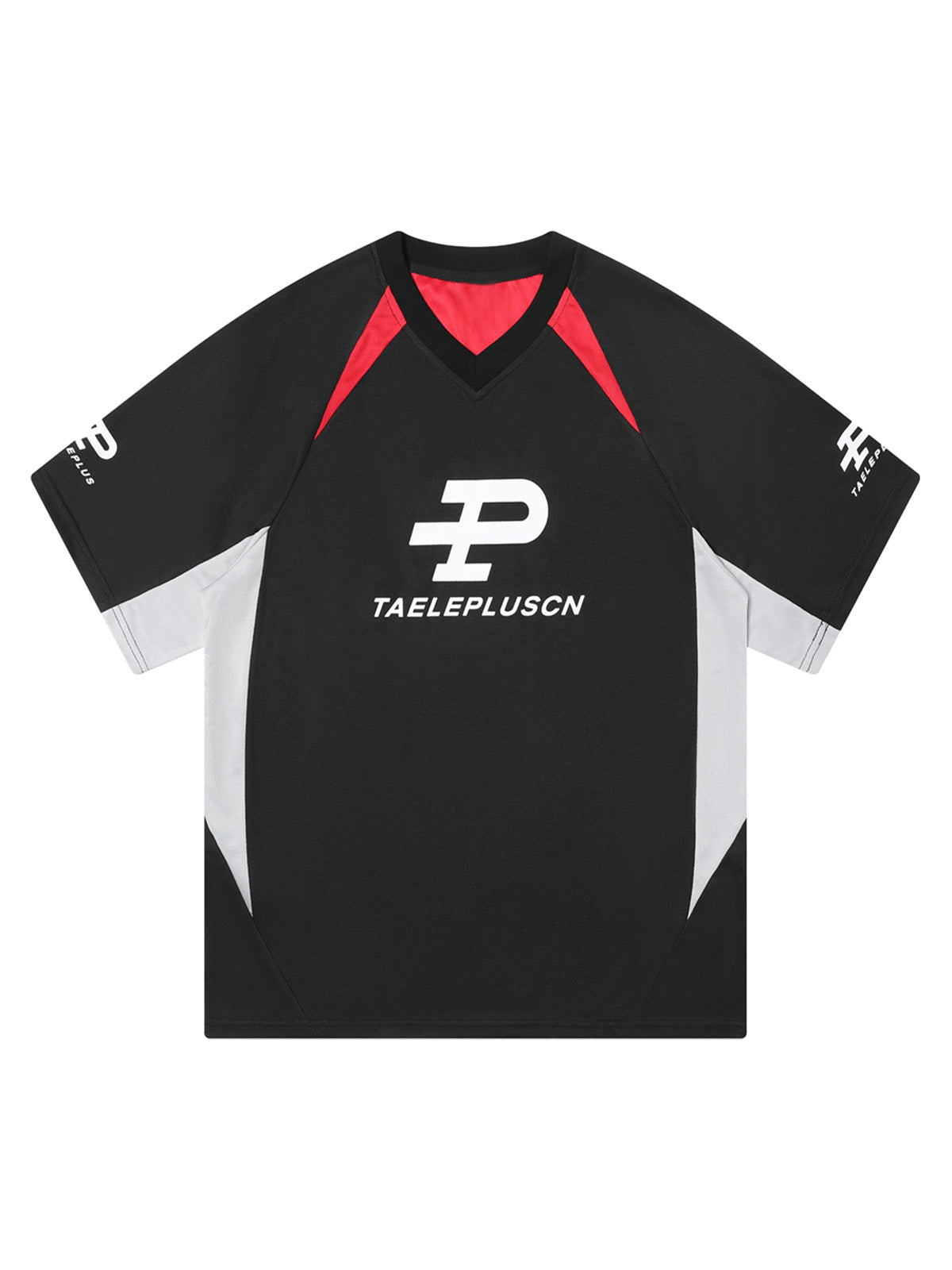 Contrast Color Sporty V-Neck Jersey T-Shirt