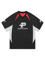 Contrast Color Sporty V-Neck Jersey T-Shirt