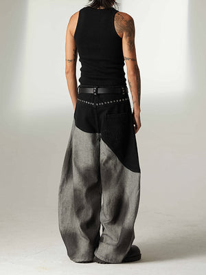 Two Tone Black and Grey Baggy Jeans with Grommets – on model, back | XoKool