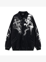 Retro Dark Skull Cross Print Lapel Zipper Jacket