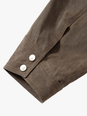 Cropped Brown Canvas Work Jacket – snap cuff close-up | XoKool