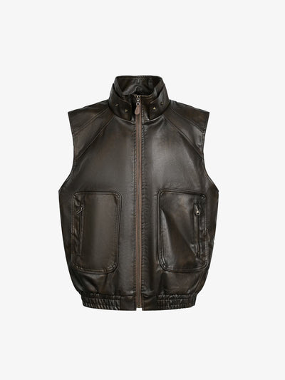 Faux Leather Moto Vest with Fleece Lining