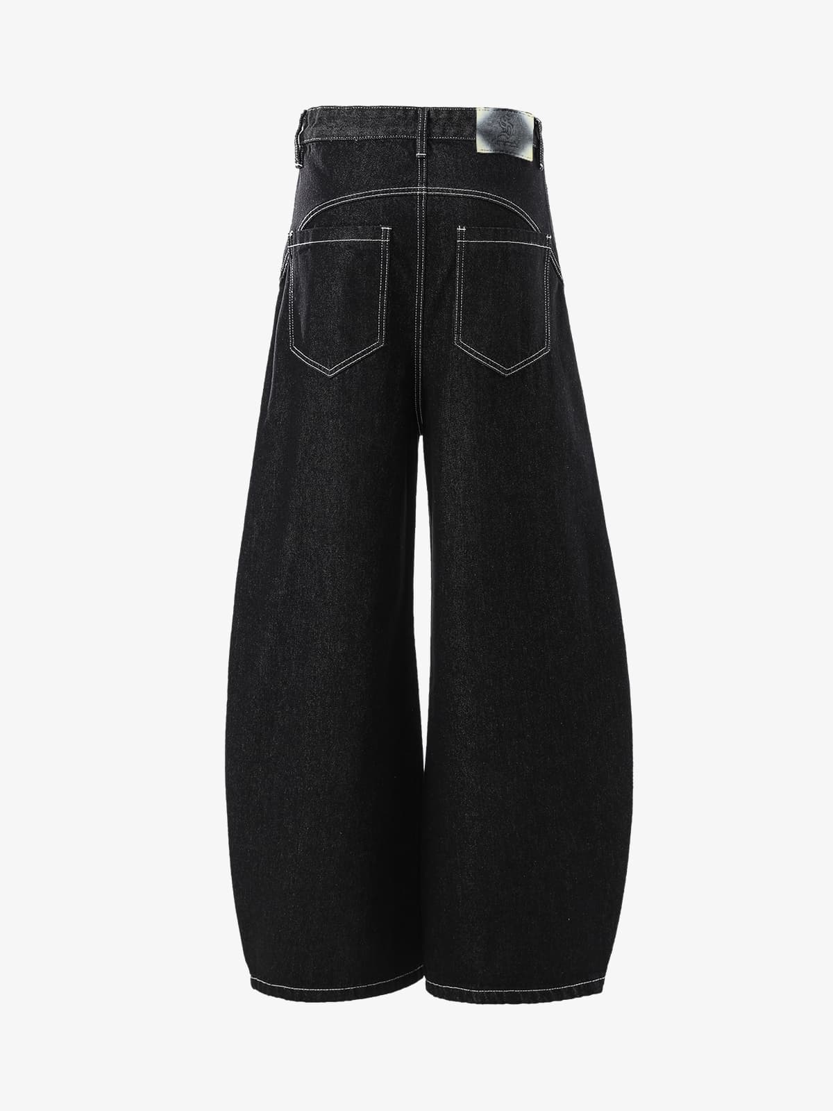 Vintage Contrast Stitch Button-Up Scimitar Jeans