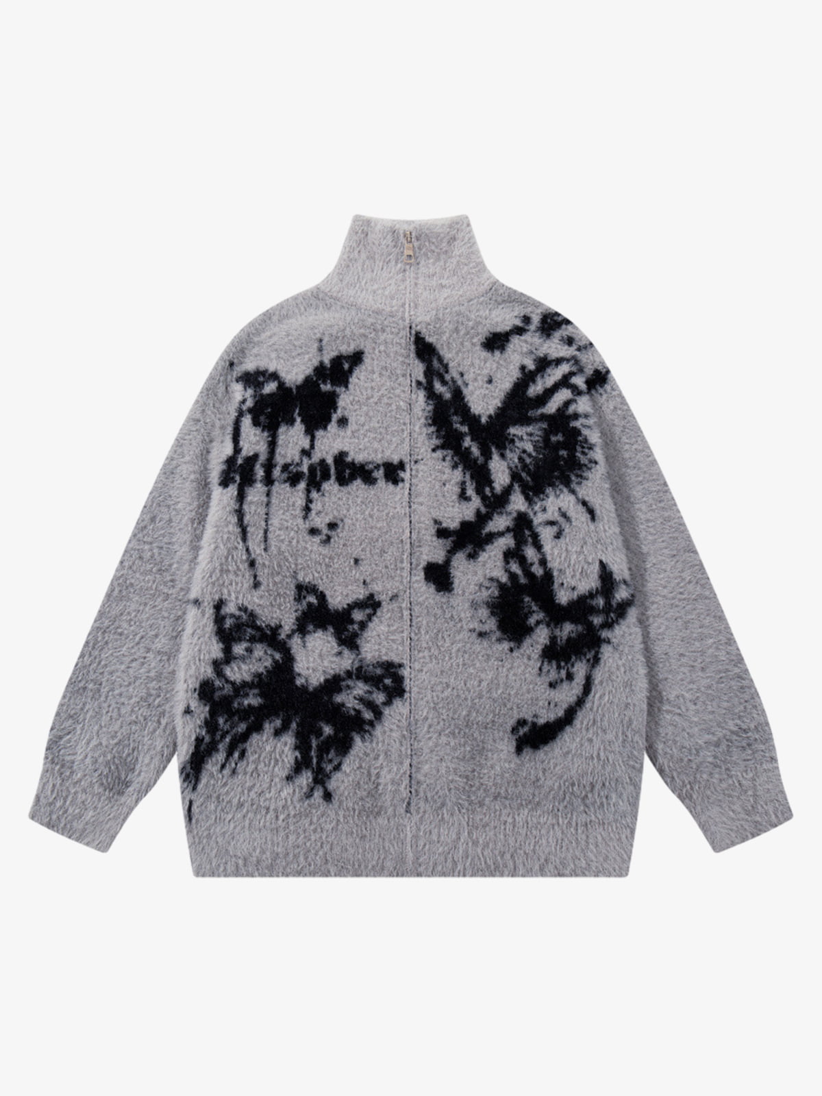 Ink Butterfly Jacquard High-Neck Zip Cardigan Sweater
