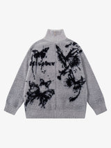 Ink Butterfly Jacquard High-Neck Zip Cardigan Sweater