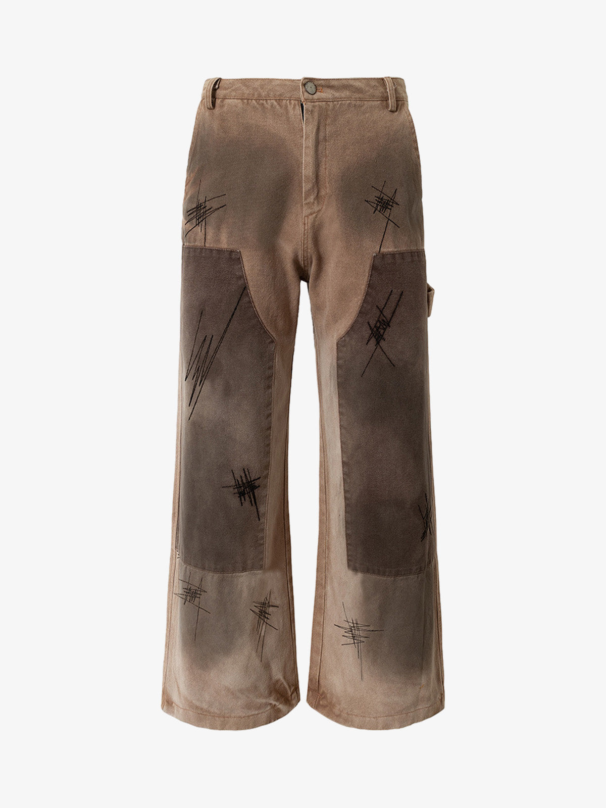 Scratched Patchwork Distressed Embroidered Work Jeans