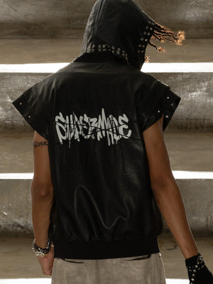 Thorn Destruction Frame Pattern Leather Vest - thumbnail 4