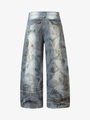 Embroidered Barrel Jeans with Front Zips – Back flat | XoKool