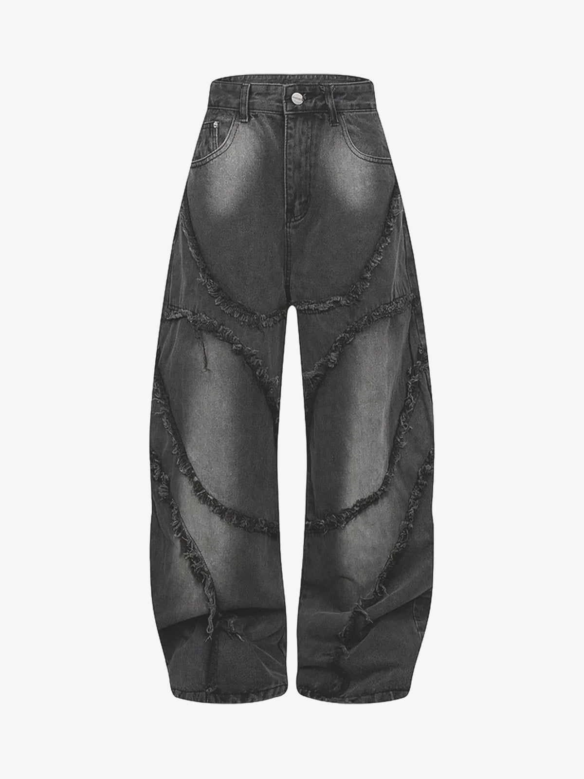 Washed Distressed Raw Edge Barrel Jeans