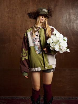 Vintage Jacquard Patchwork Corduroy Lapel Padded Cotton Jacket - thumbnail 7