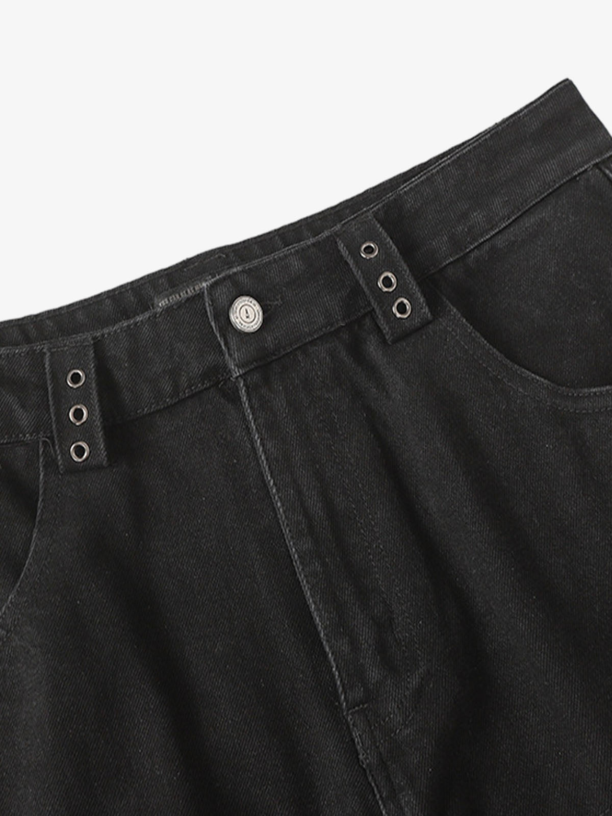 Two tone baggy jeans – waistband grommet close-up | XoKool