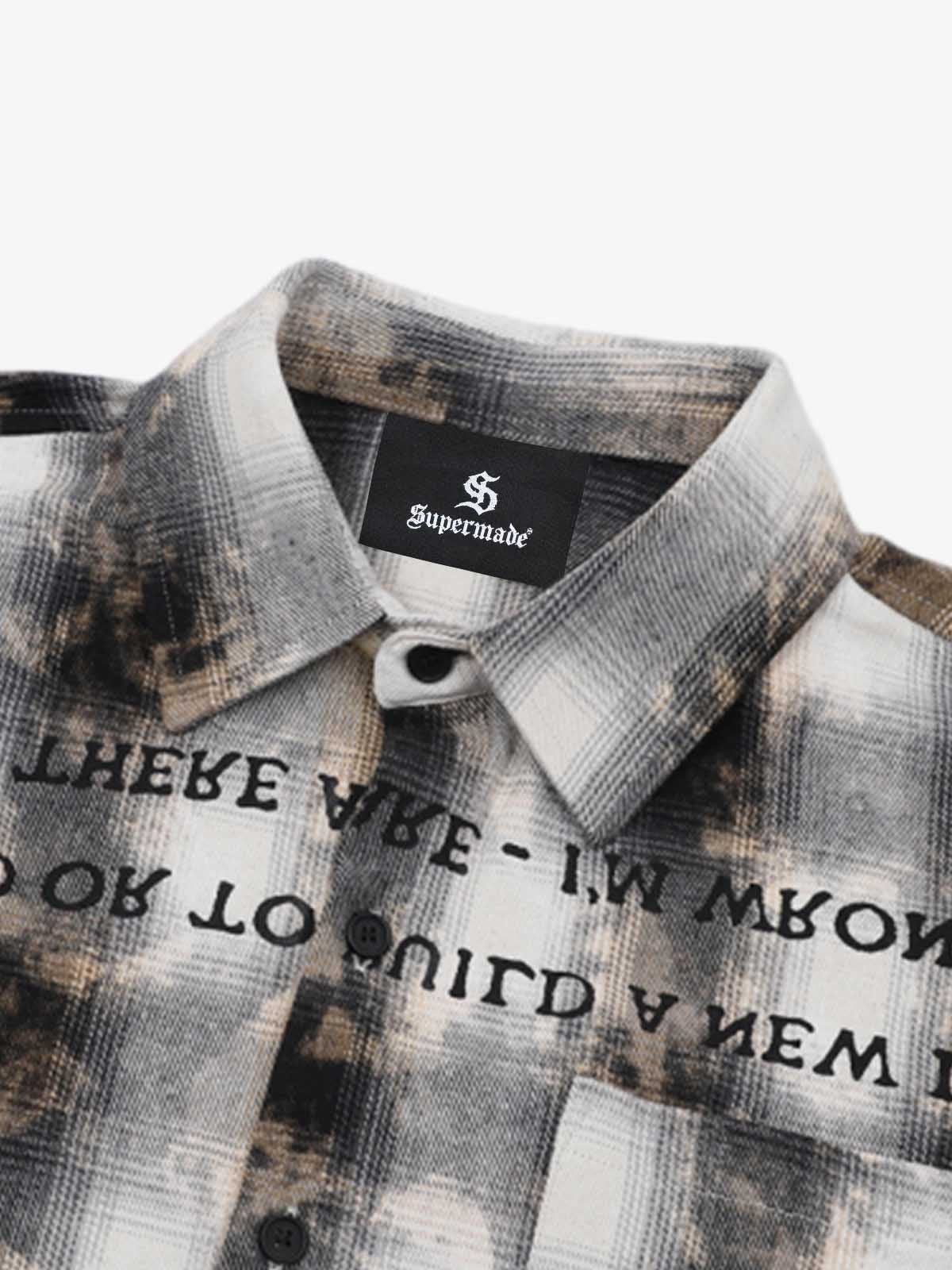 Streetwear Washed Distressed Plaid Long Sleeve Shirt - image 5