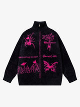 Street Spider And Butterfly Patterns Fluffy Zipper Sweater