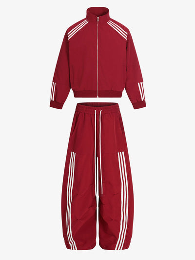Striped Zip-Up Track Jacket and Wide-Leg Track Pants Set