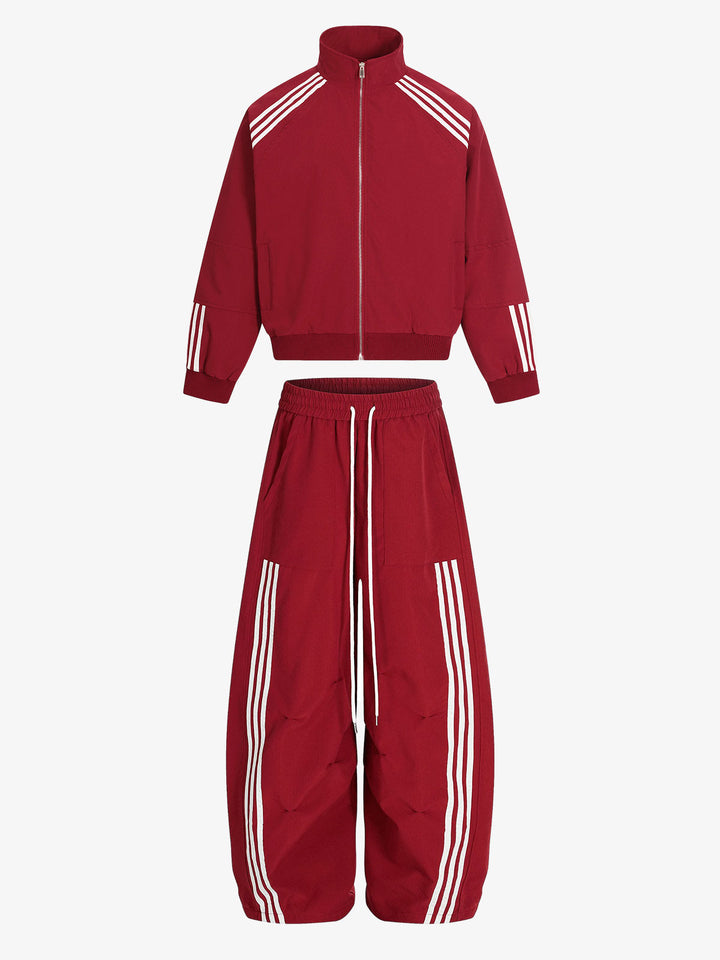 Striped Zip-Up Track Jacket and Wide Leg Pants Set