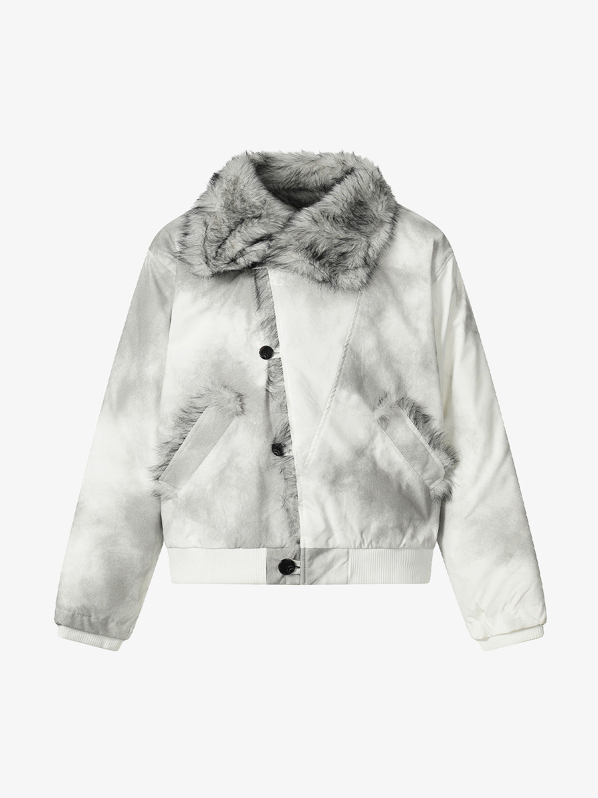 Vintage Dirty Dyed Washed Faux Fur Collar Padded Jacket