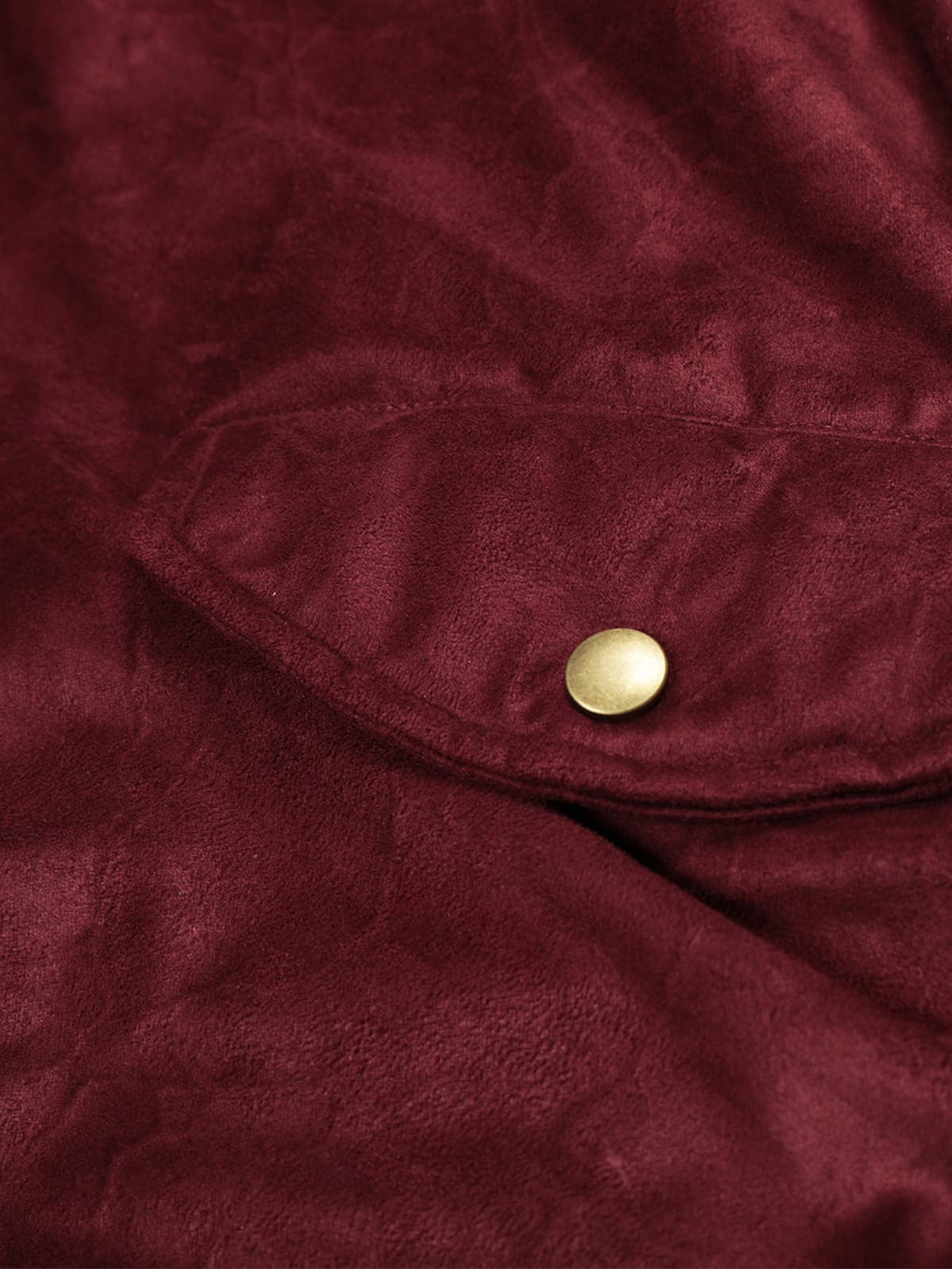 Suede bomber jacket – snap pocket flap close-up | XoKool