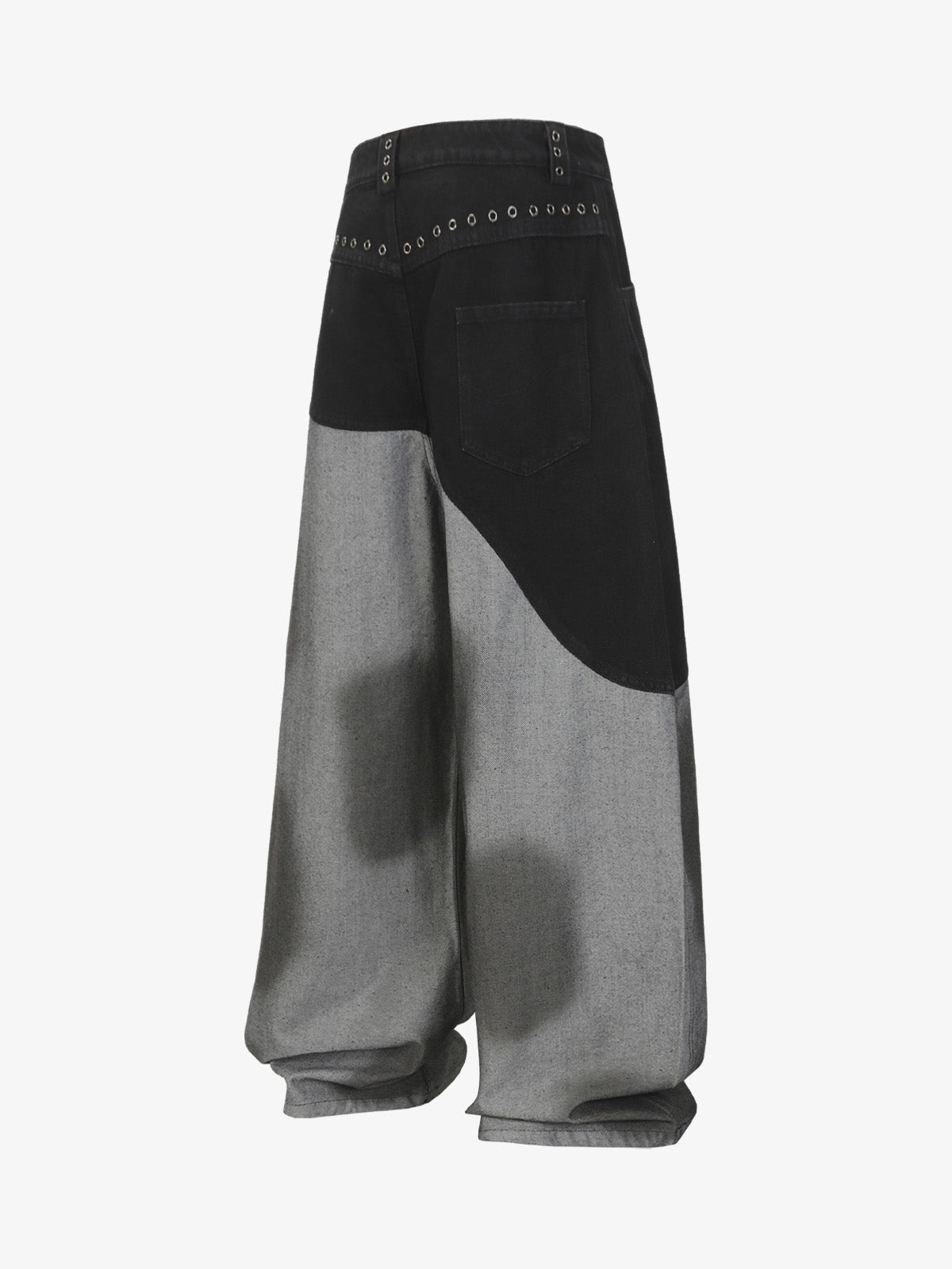 Two Tone Black and Grey Baggy Jeans with Grommets – back flat | XoKool