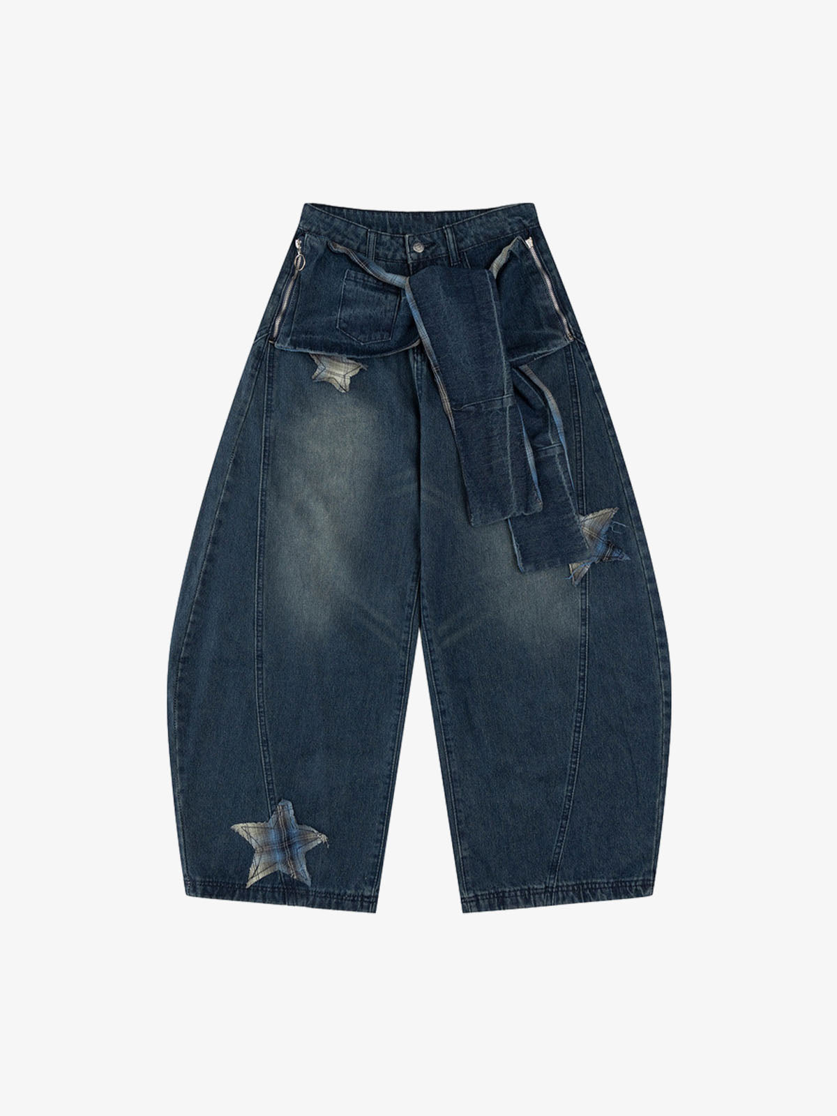 Vintage Design Lace-Up Star Embroidered Scimitar Jorts