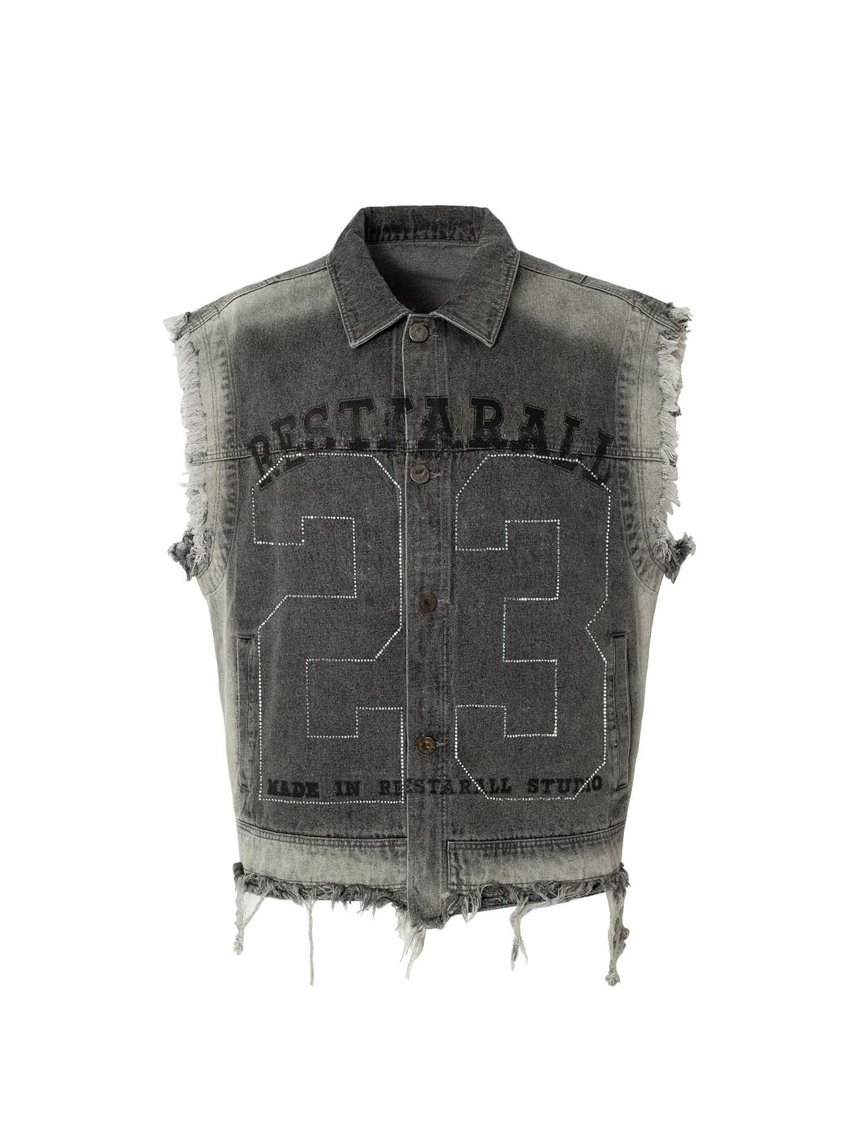 Retro Wasteland Rivet Denim Vest Edgy Streetwear Style - 10402