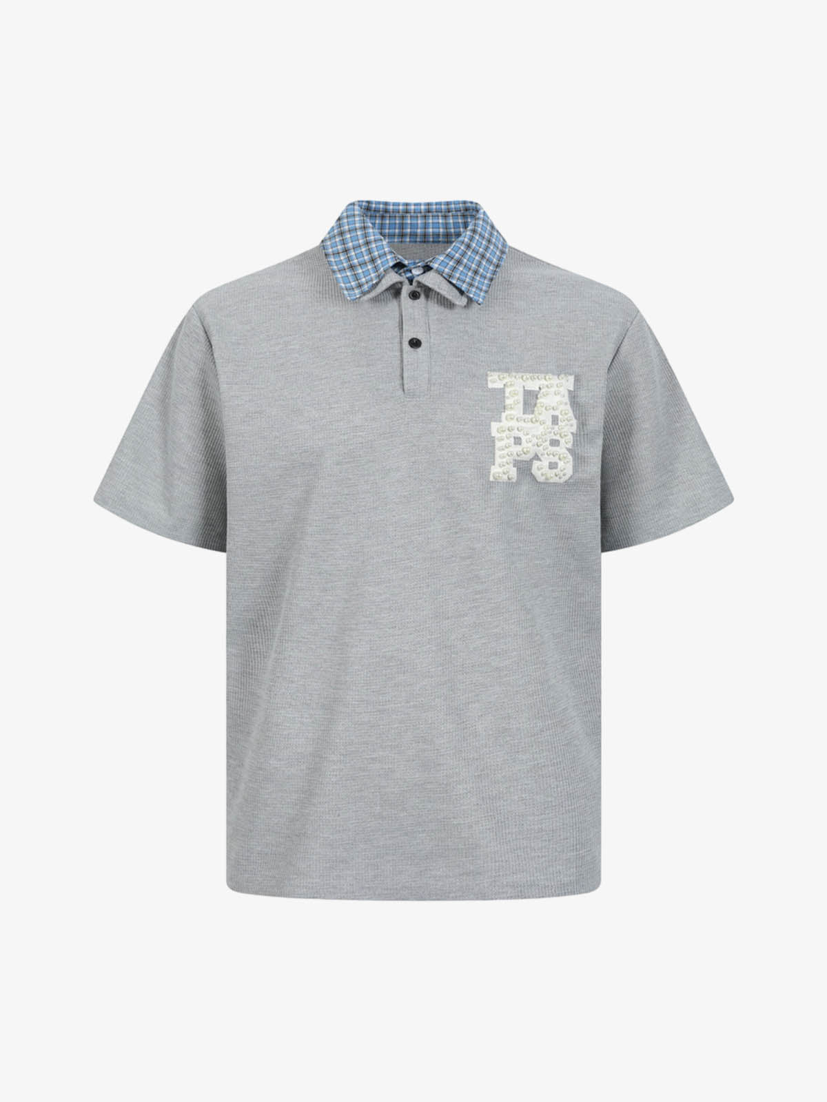 Retro Pearl Letter Plaid Collar Polo Shirt