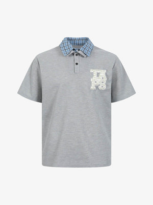 Retro Pearl Letter Plaid Collar Polo Shirt - thumbnail 2