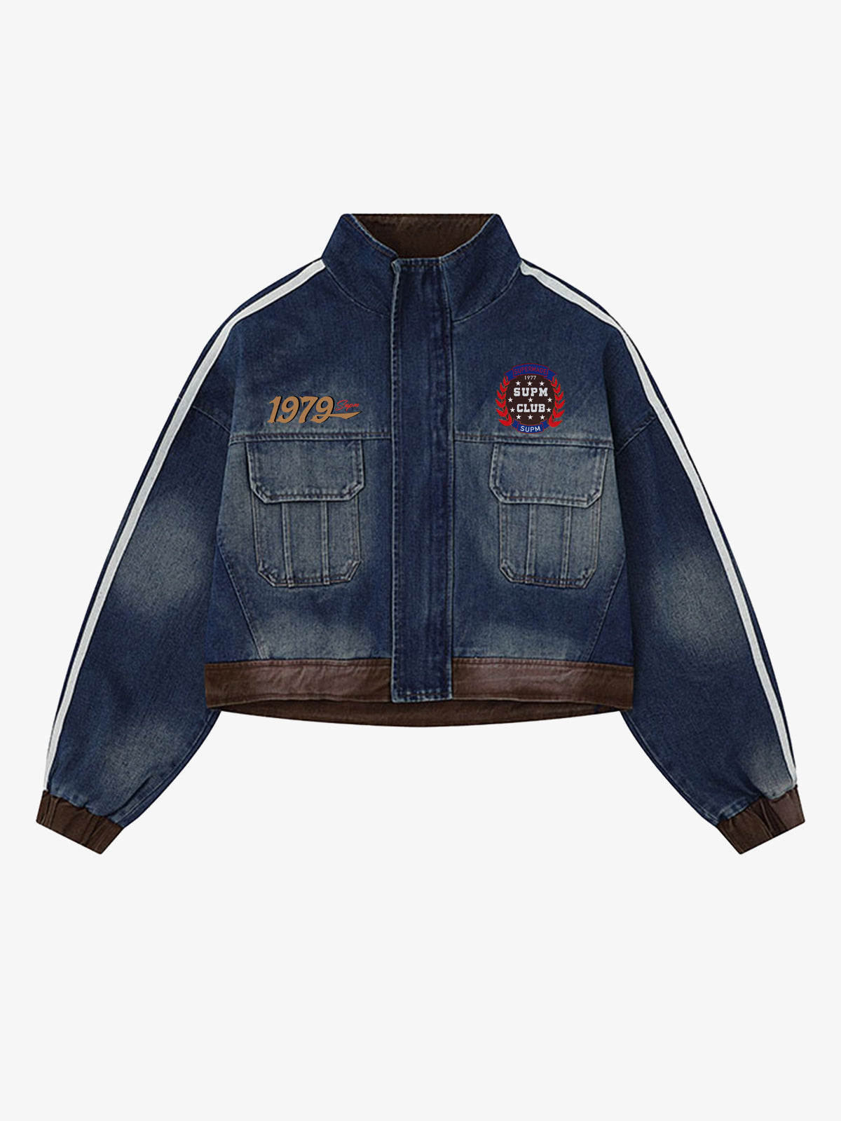 Retro Badge Embroidered Cropped Denim Jacket