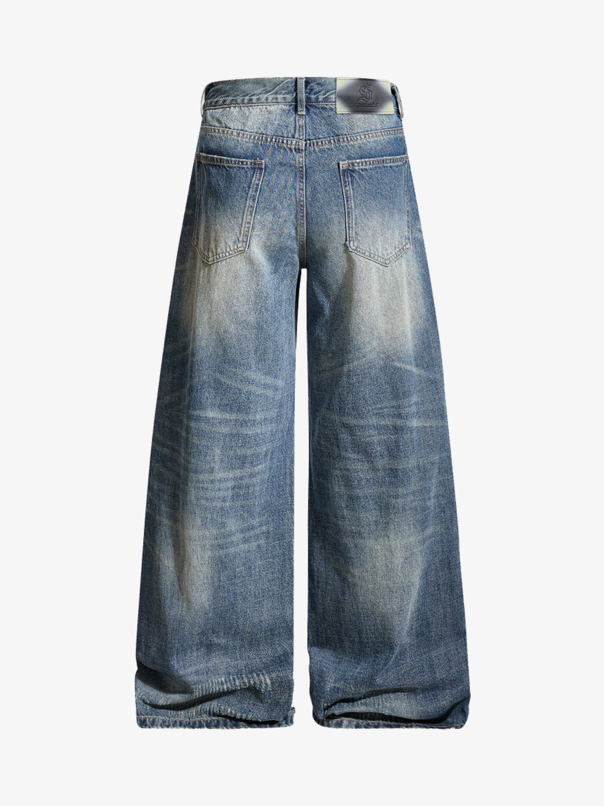 Vintage Washed Pleated Wide-Leg Jeans