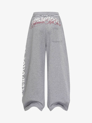 Retro Letter Print Drawstring Straight-Leg Wide Pants - thumbnail 4