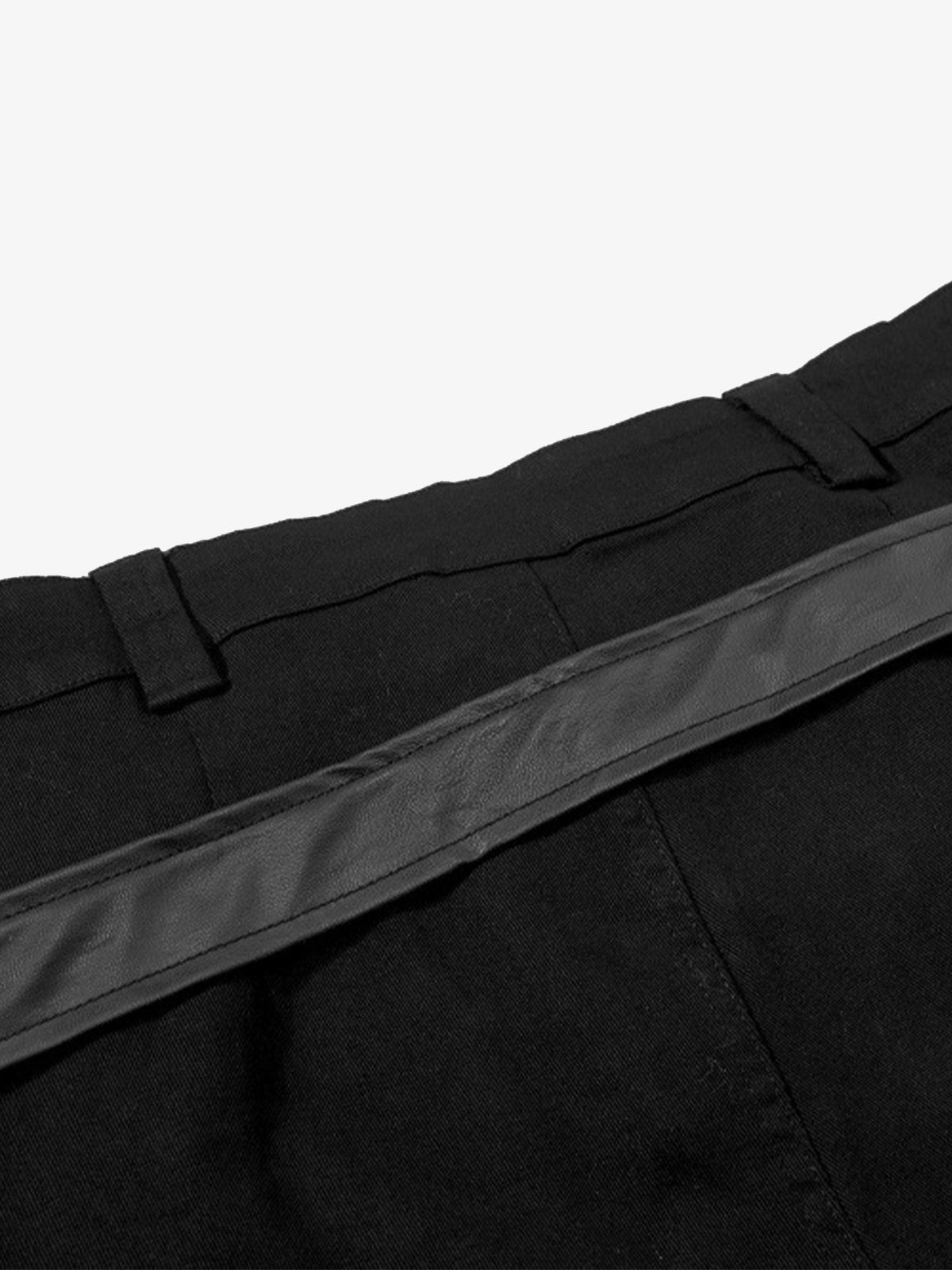 Vintage Heavy Pleated PU Leather Stitch Patchwork Flared Pants - image 4