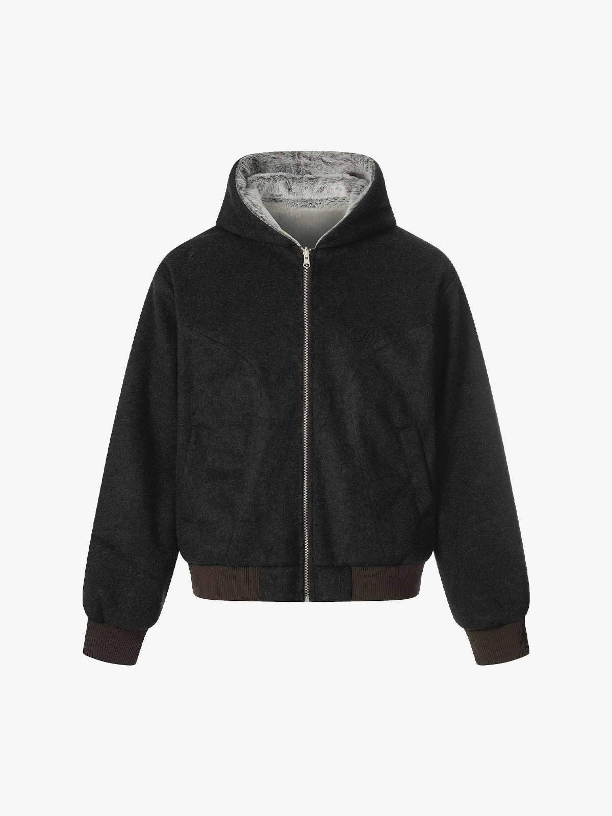 Retro Reversible Fleece Lined Zip-up Hooded Jacket