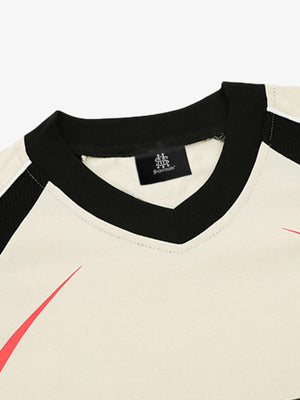 Contrast Color Stitching V-Neck Short-Sleeved T-Shirt - thumbnail 7