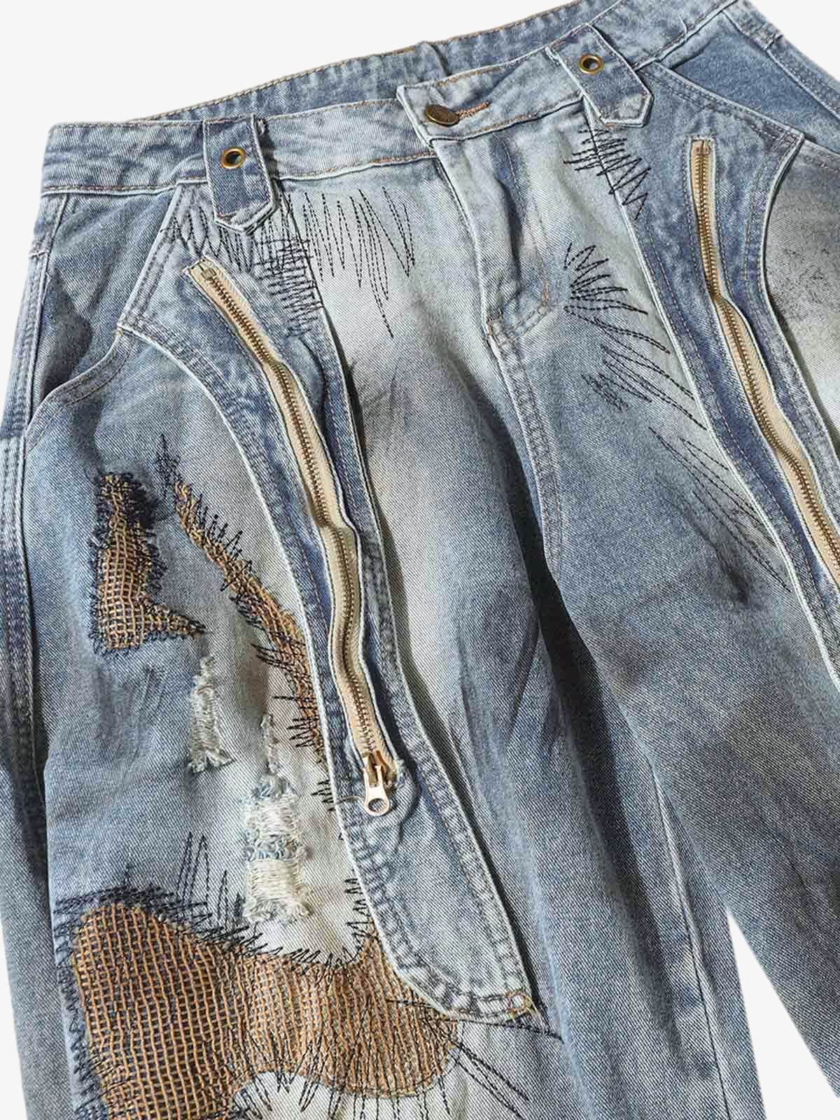 Zip Barrel Jeans – Front zips + embroidery close-up | XoKool