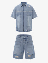 Denim Distressed Ripped Suit