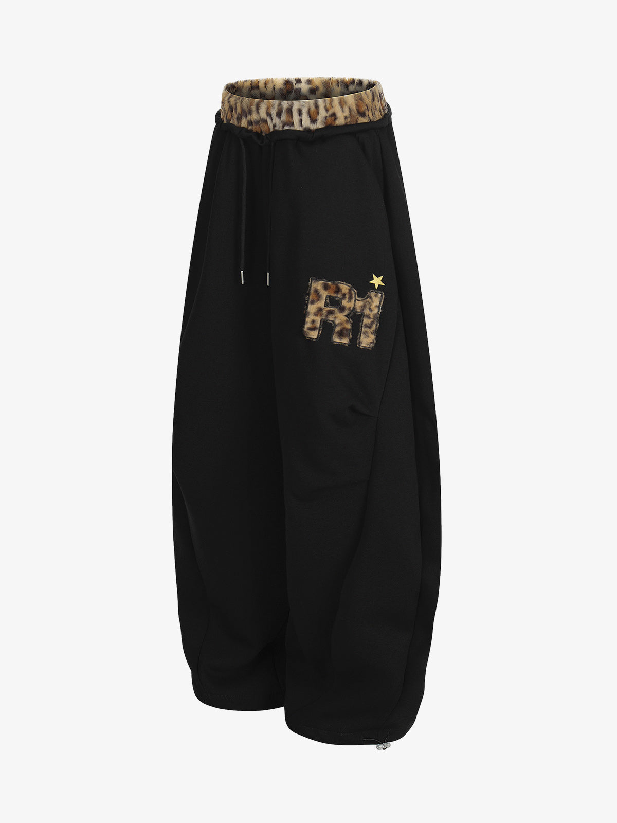 Retro Double-Waist Leopard Patch Barrel Pants - image 14