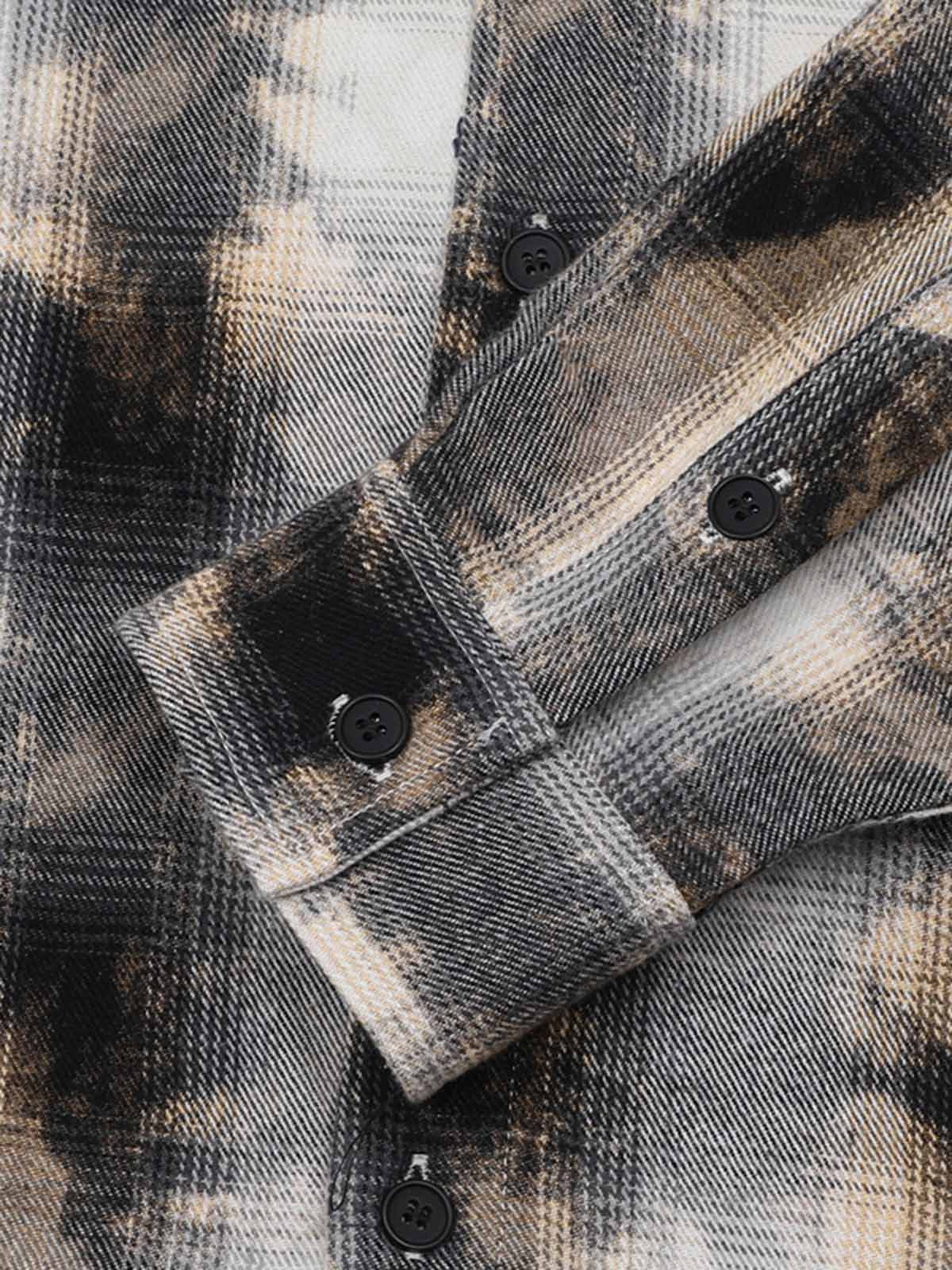 Streetwear Washed Distressed Plaid Long Sleeve Shirt - image 3