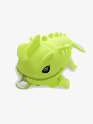 3D Rucksack mit Stacheln und Dino-Schwanz – Neongrün, Seitenansicht | XoKool