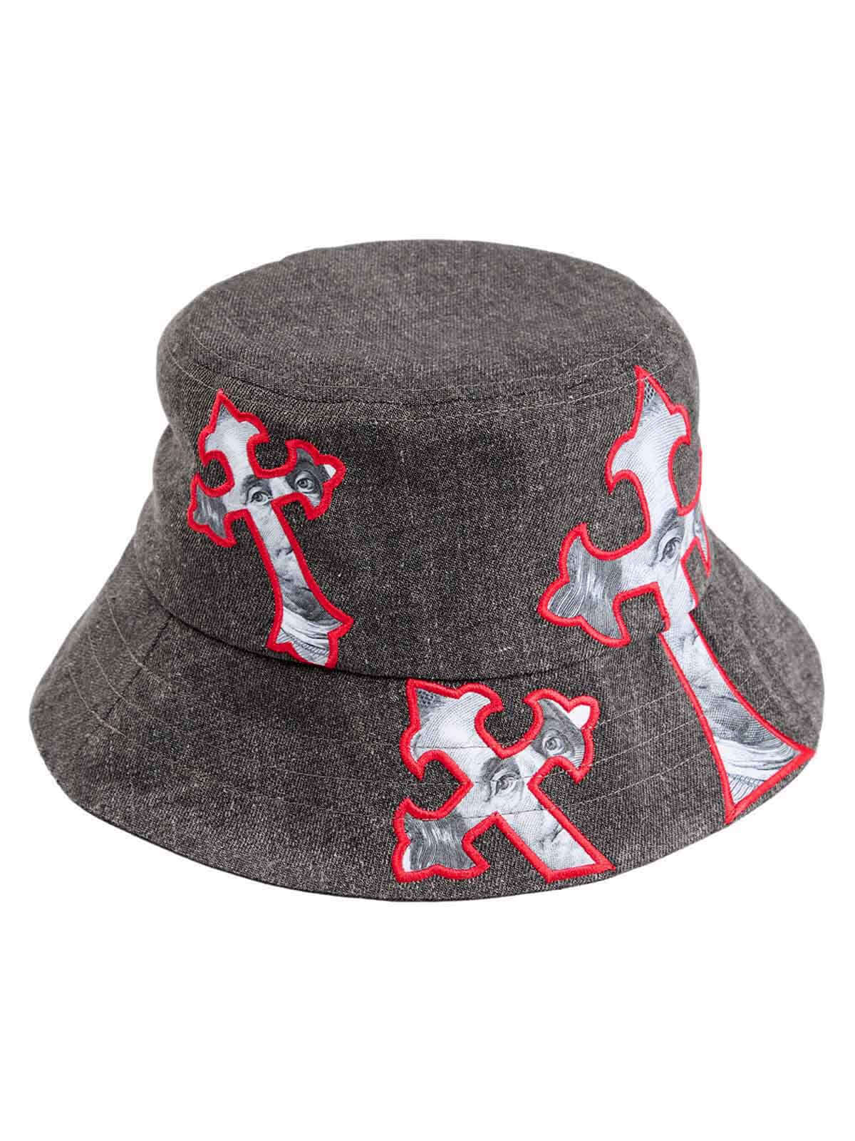 Cross And Portrait Denim Bucket Hat Urban Street Style - 19810