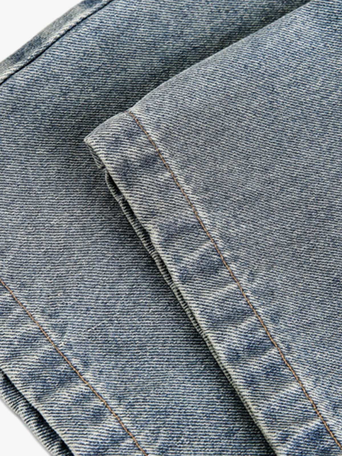 Distressed Rivet-washed Ripped Barrel Jeans - image 8