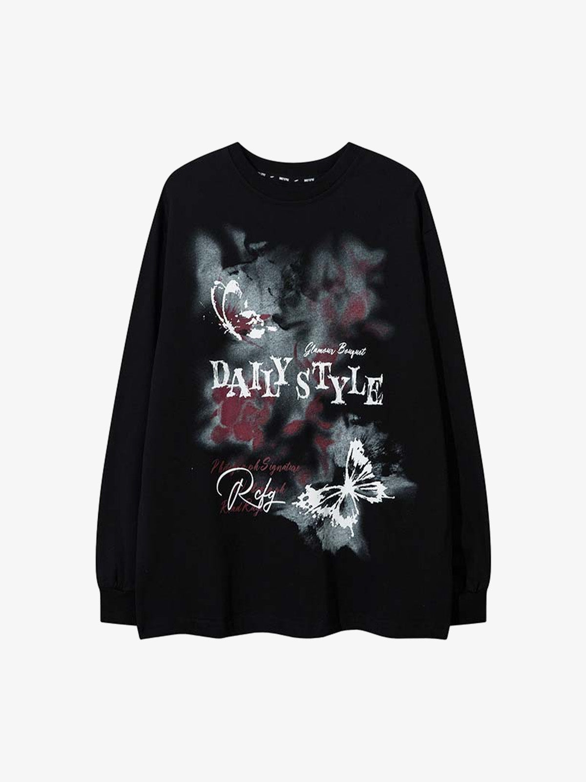 Butterfly Letters Printed Round Neck Long Sleeve T-Shirt