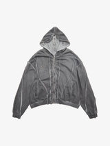 Thesupermade Heavy Washed Distressed Full Zip Hoodie - 2057