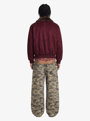 Suede bomber jacket – Wine Red, on model, back full | XoKool