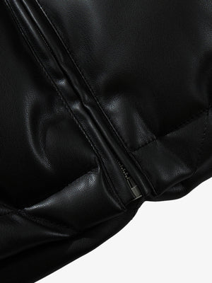 Minimalist Faux Leather Stand Collar Puffer Vest - thumbnail 11