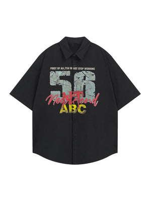 Retro Letter Print Short Sleeve Shirt - thumbnail 2