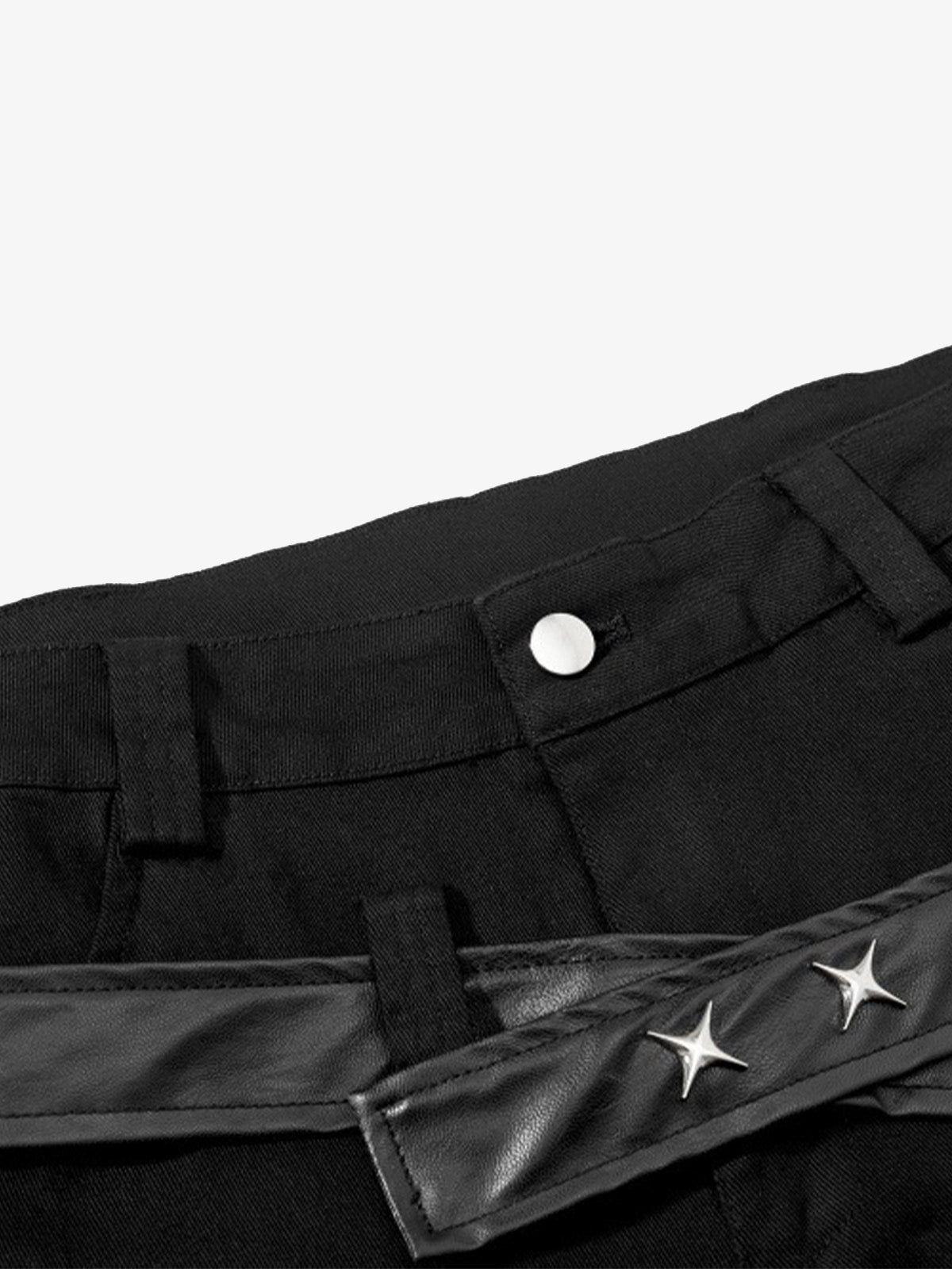 Vintage Heavy Pleated PU Leather Stitch Patchwork Flared Pants - image 3