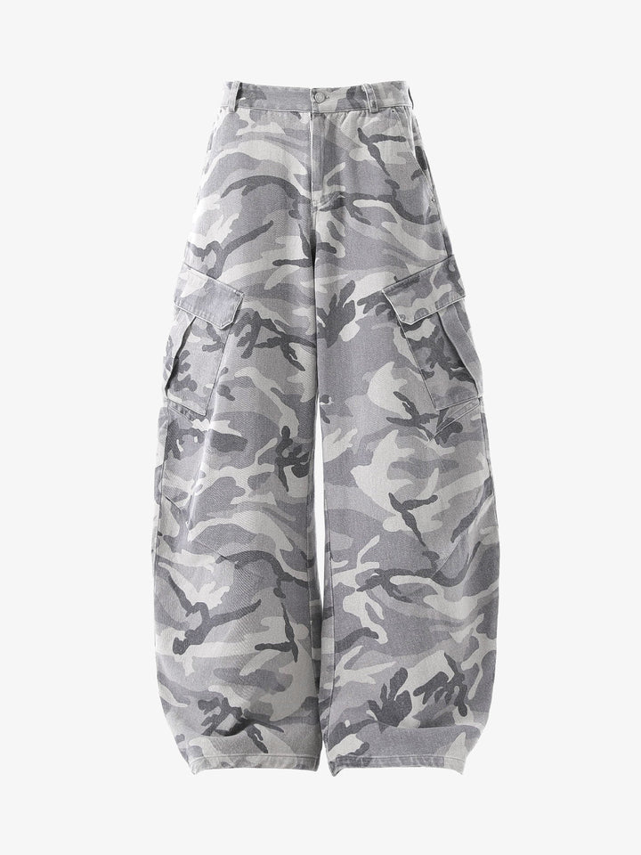 Grey Snow Camo Barrel Cargo Pants