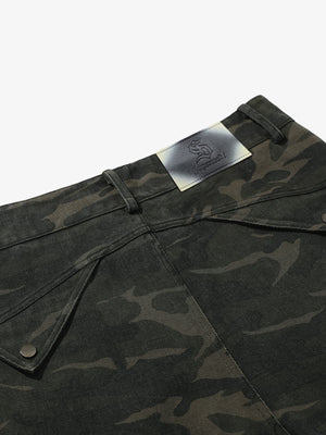 Vintage Camouflage Print Multi-Pocket Cargo Barrel Pants - thumbnail 4