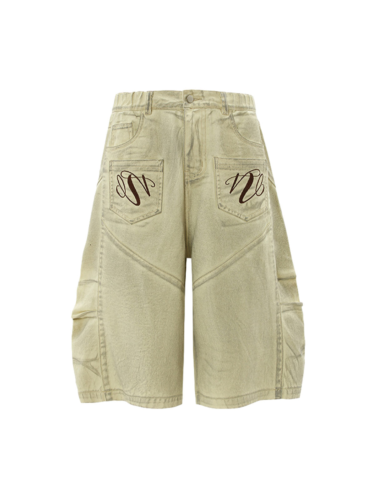 Washed Print Baggy Denim Shorts