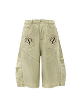 Washed Print Baggy Denim Shorts