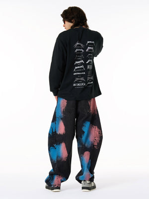 Vintage Tie-Dye Contrast Color Ripped Barrel Jeans - thumbnail 8